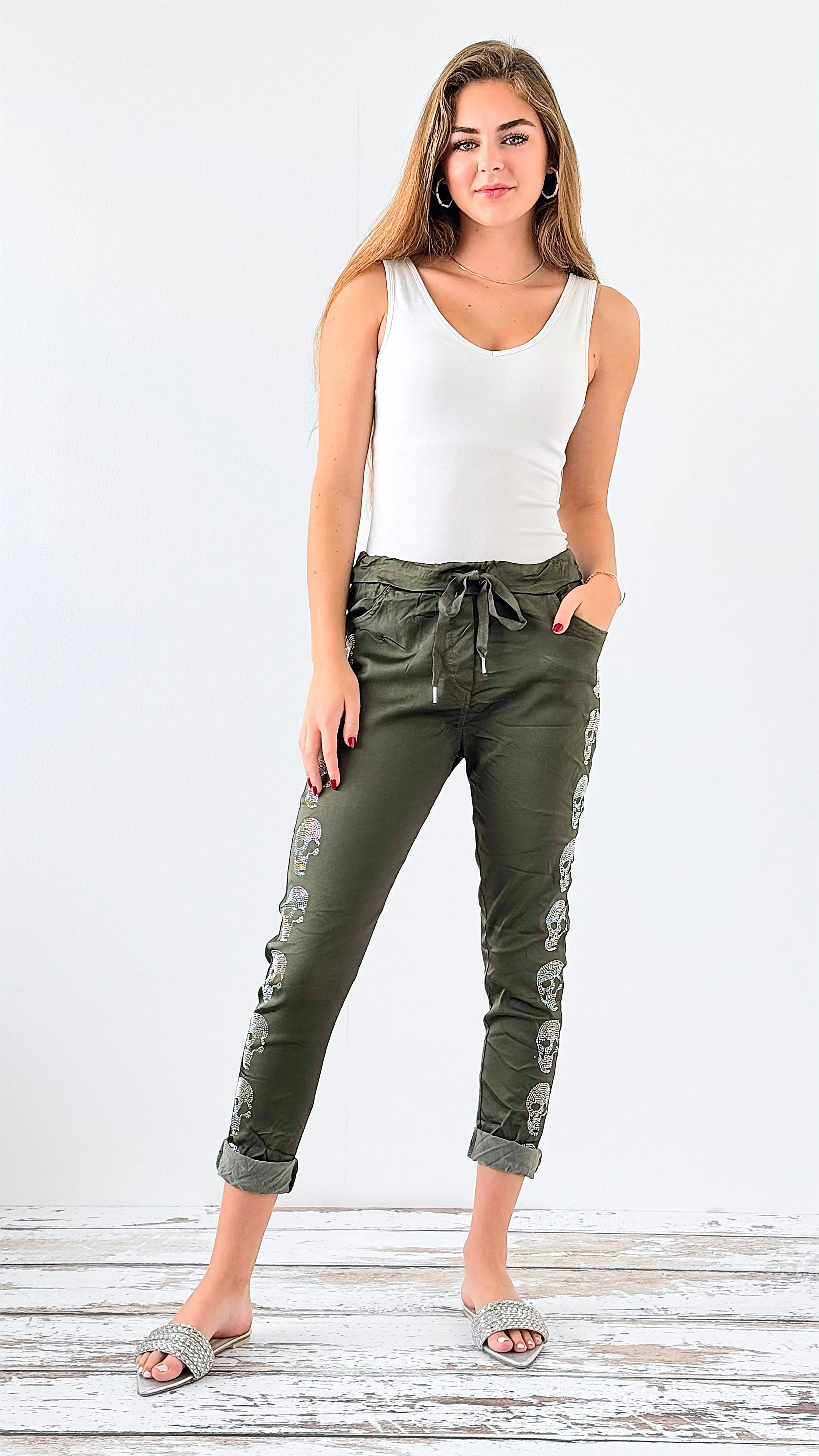 Skull Wish List Italian Joggers- Olive