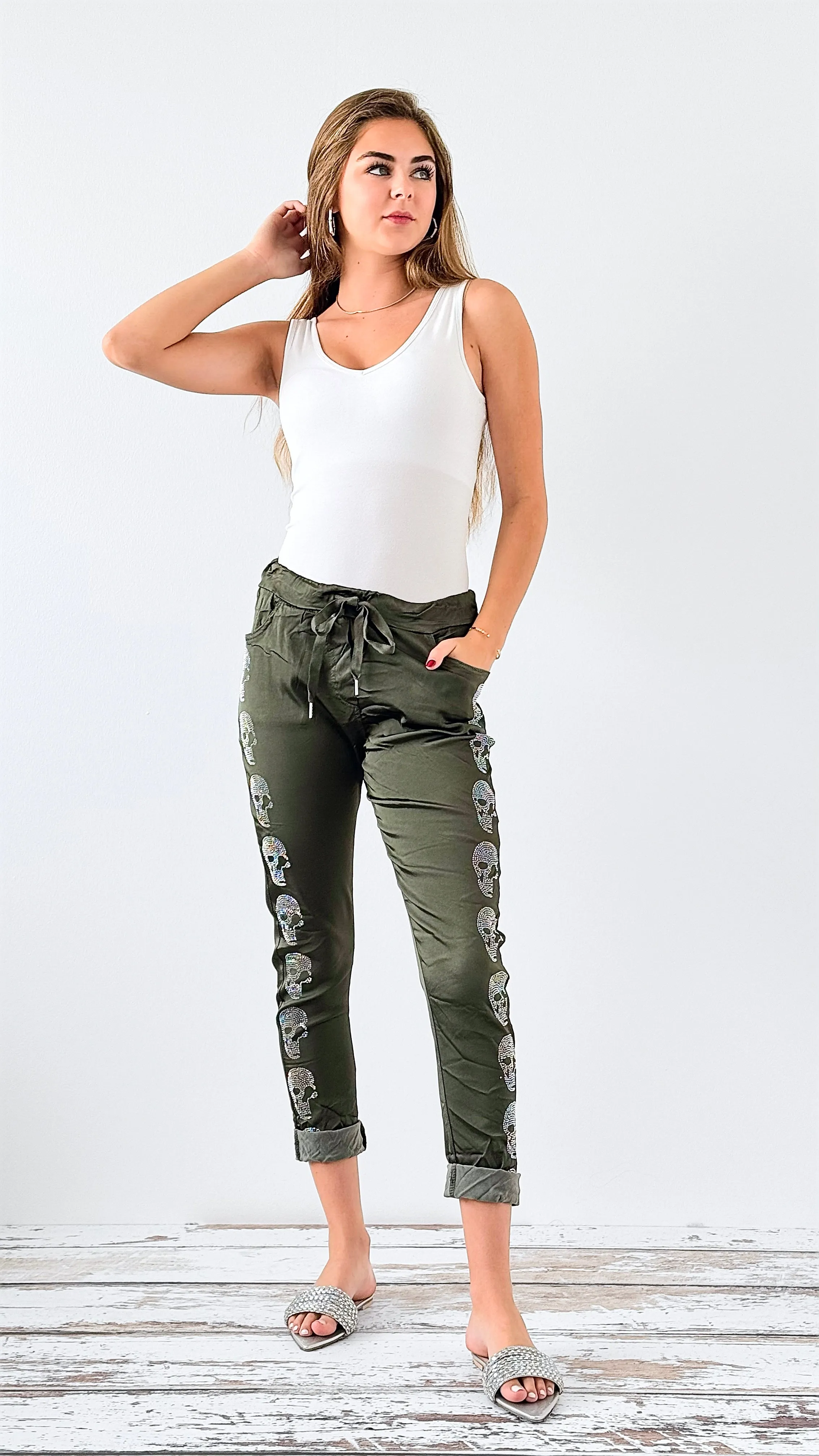 Skull Wish List Italian Joggers- Olive