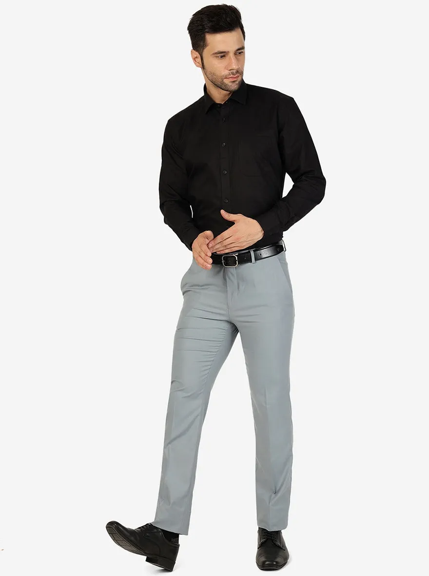 Steel Grey Solid Super Slim Fit Formal Trouser | Greenfibre