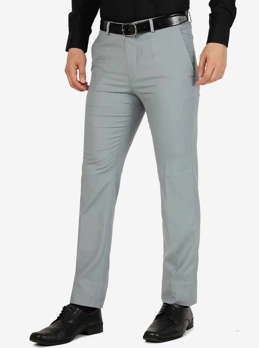 Steel Grey Solid Super Slim Fit Formal Trouser | Greenfibre