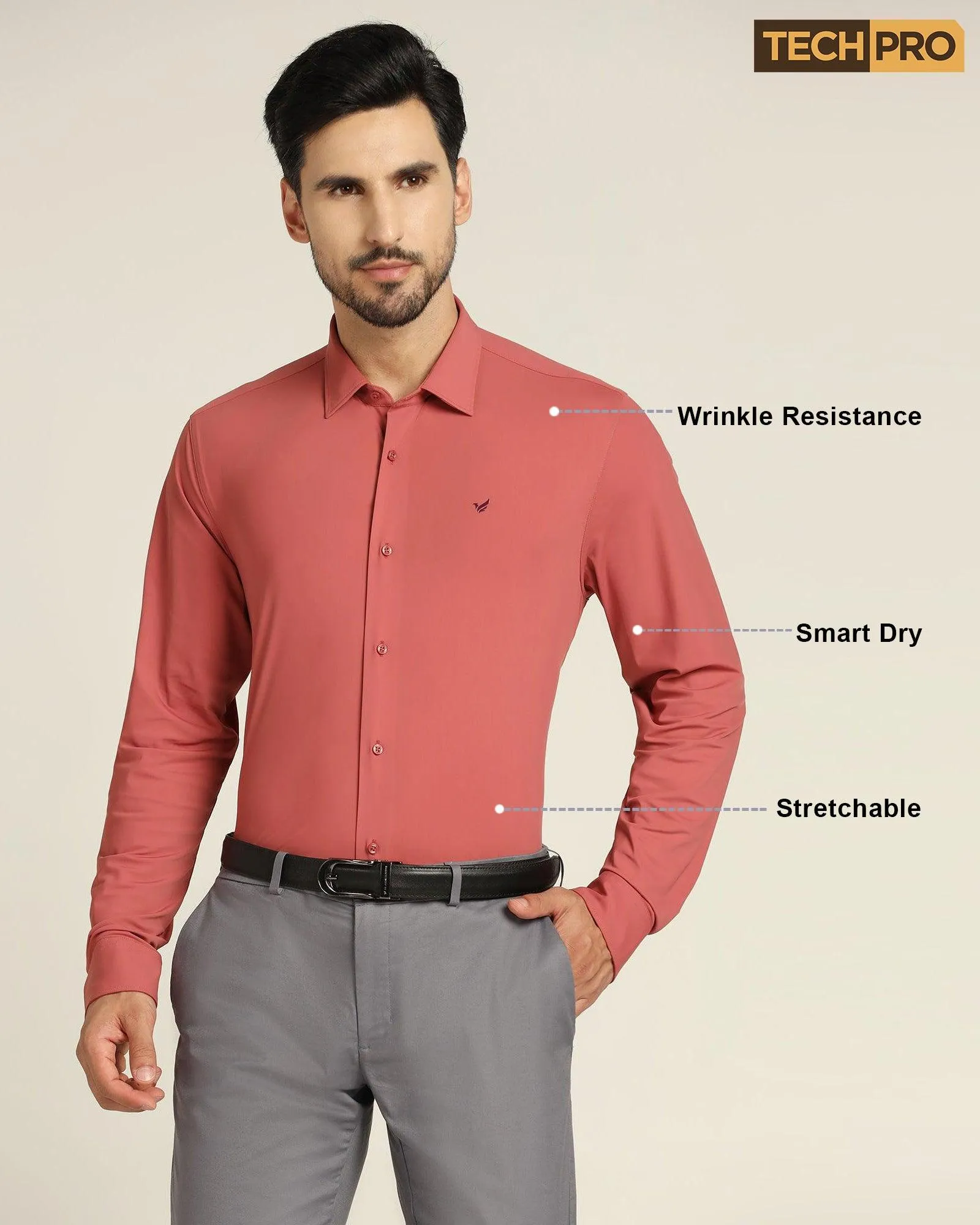 TechPro Formal Dusty Pink Solid Shirt - Zabka