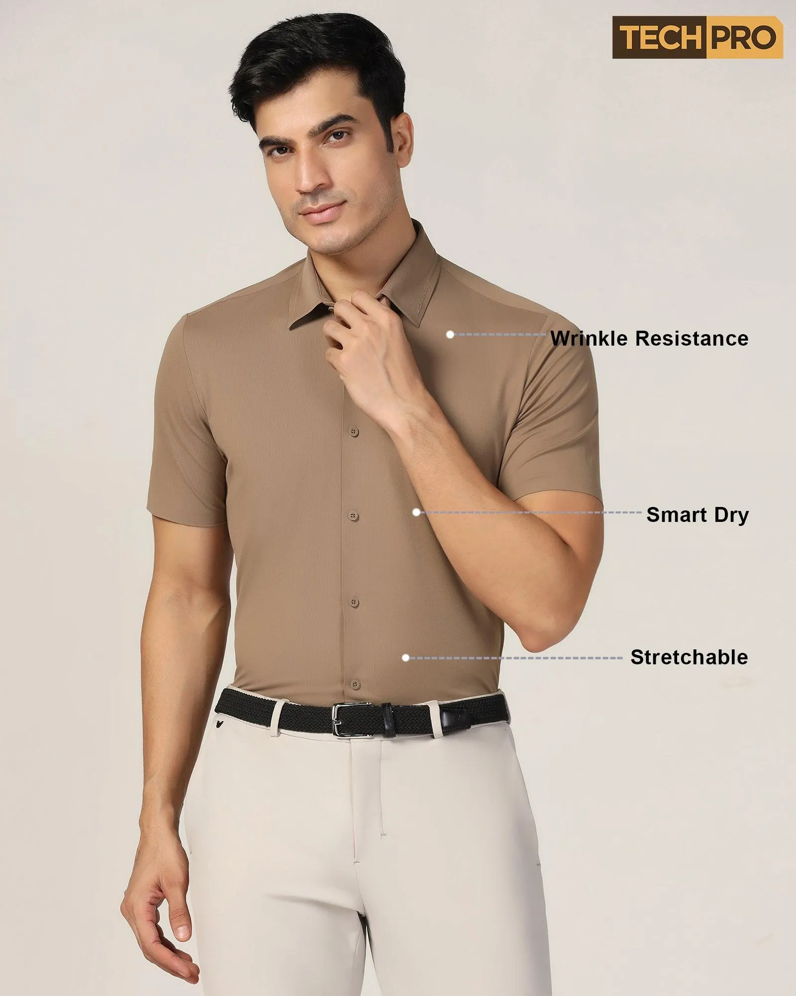 TechPro Formal Half Sleeve Tan Solid Shirt - Alfie