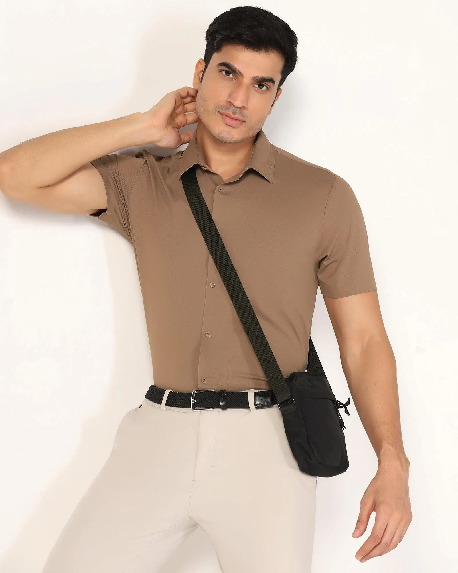 TechPro Formal Half Sleeve Tan Solid Shirt - Alfie