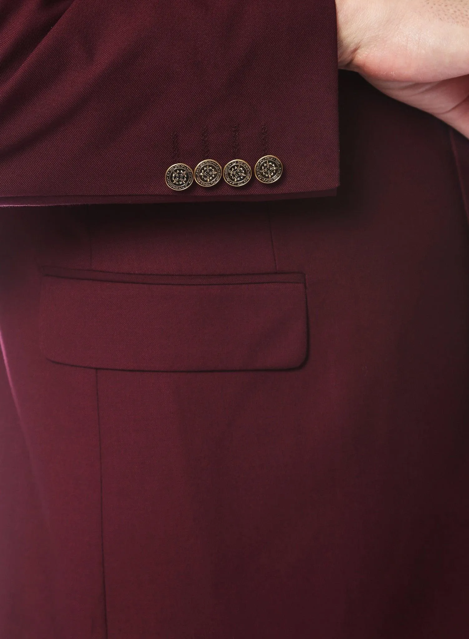 The Warwick Vintage Gold Button Blazer - Burgundy