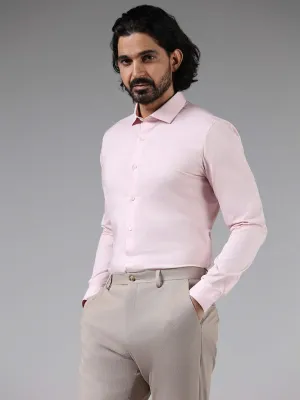 WES Formals Solid Light Pink Cotton Blend Ultra-Slim Fit Shirt