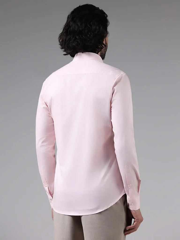 WES Formals Solid Light Pink Cotton Blend Ultra-Slim Fit Shirt