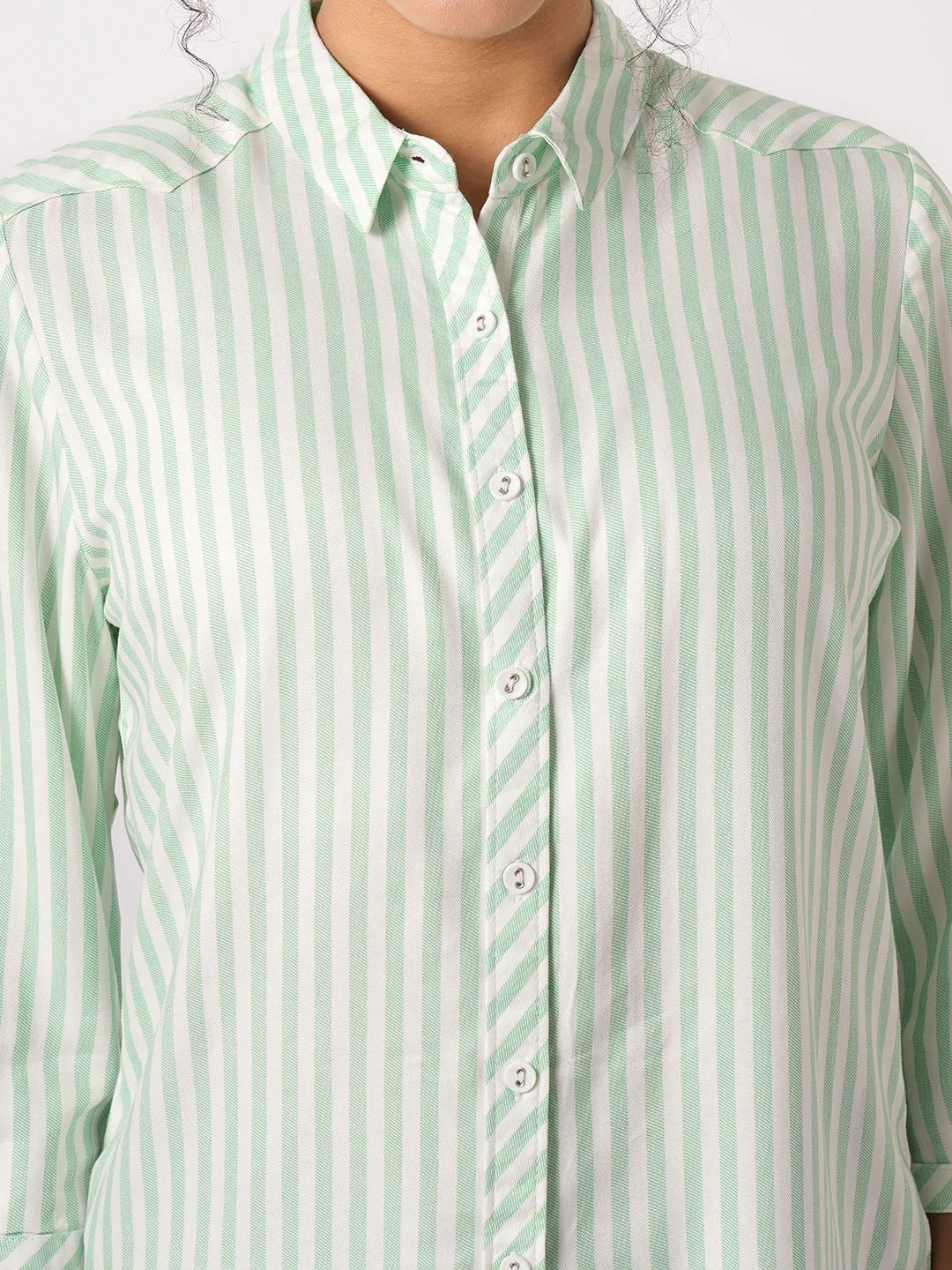 Women Slim Fit Mint/White Stripe Shirt