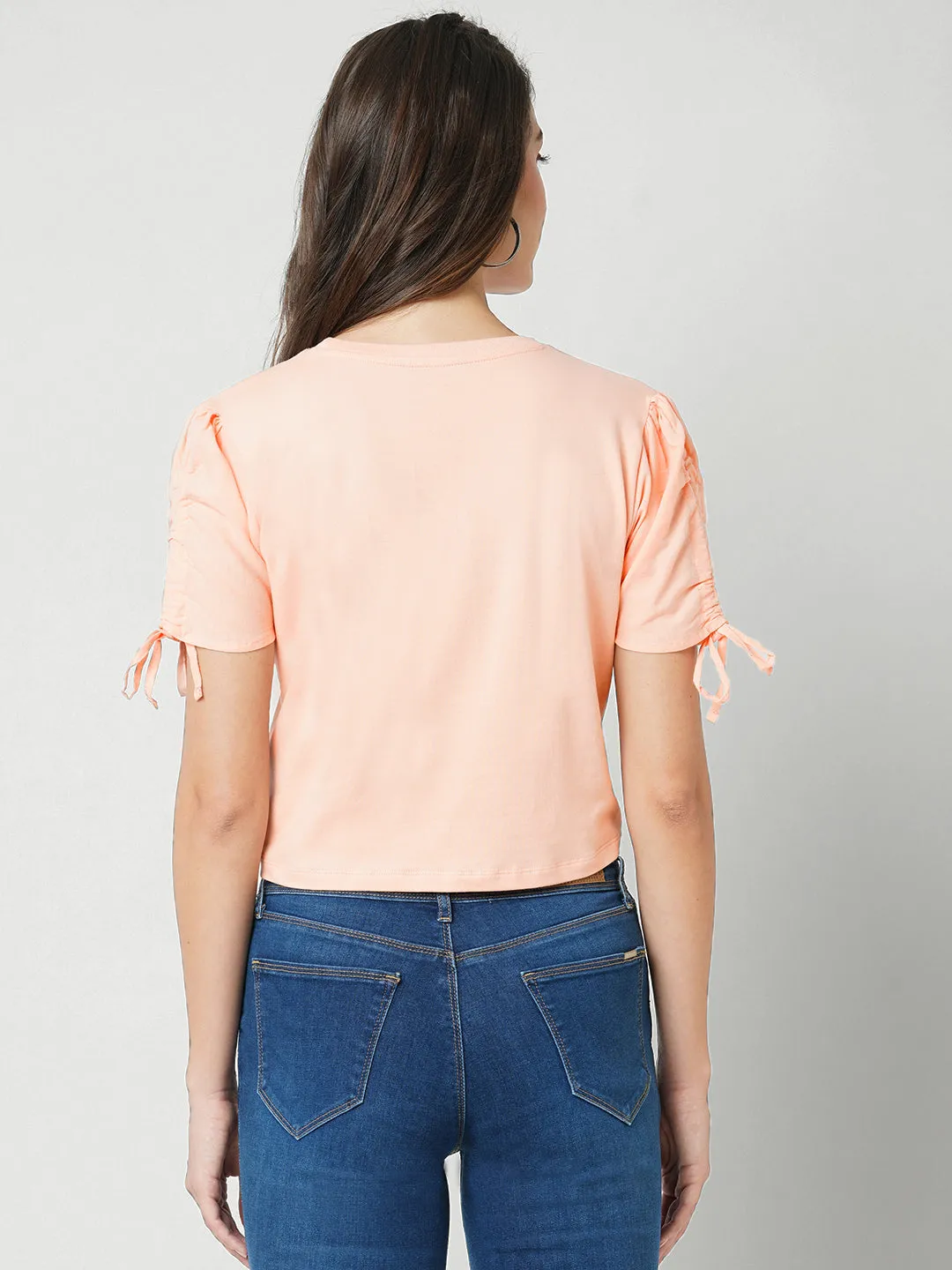 Women Slim Fit Ruched Sleeve Crop T-Shirt