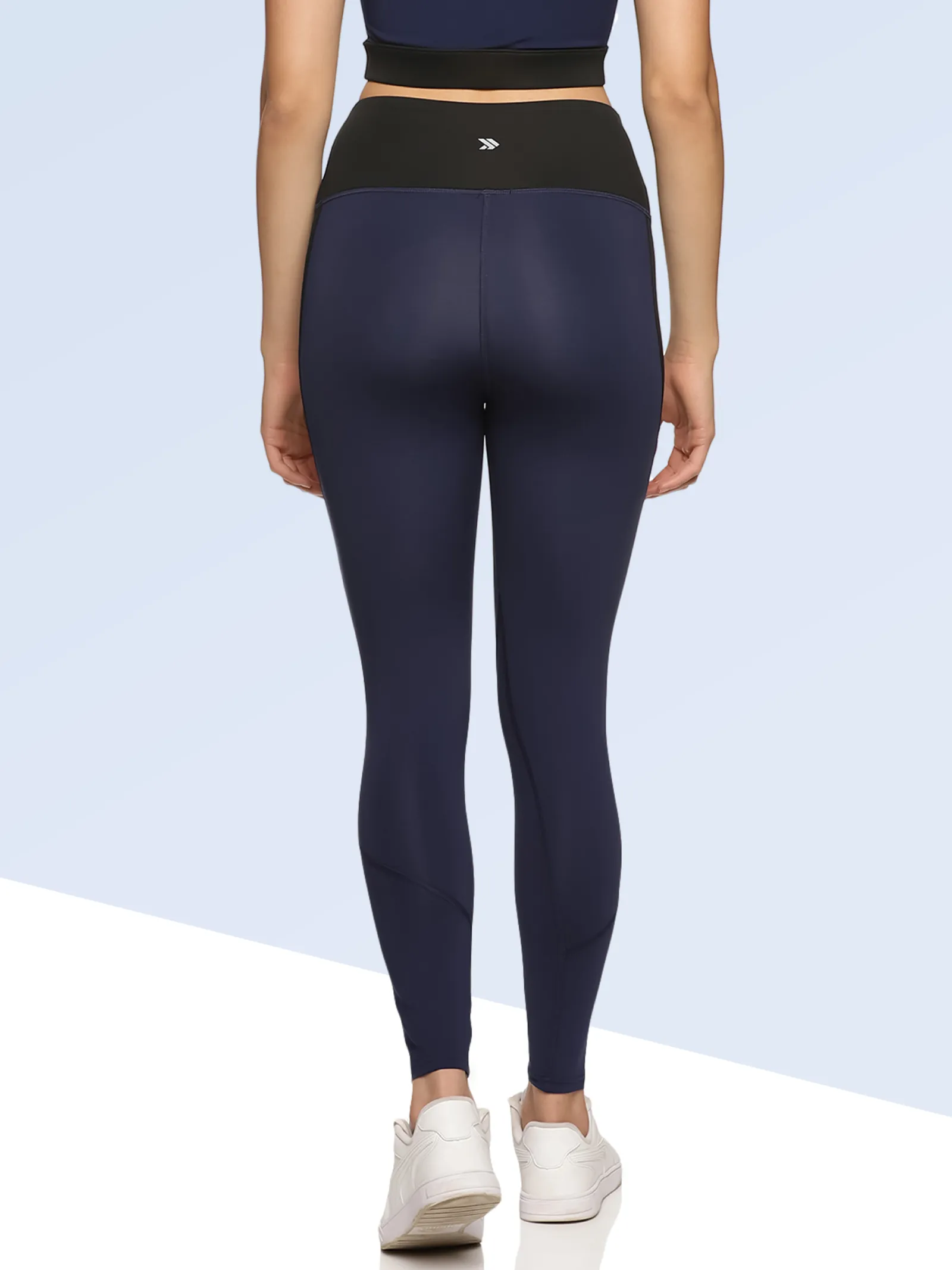 Women's High Waisted Stretchable Leggings With Contrast Side Panel Navy