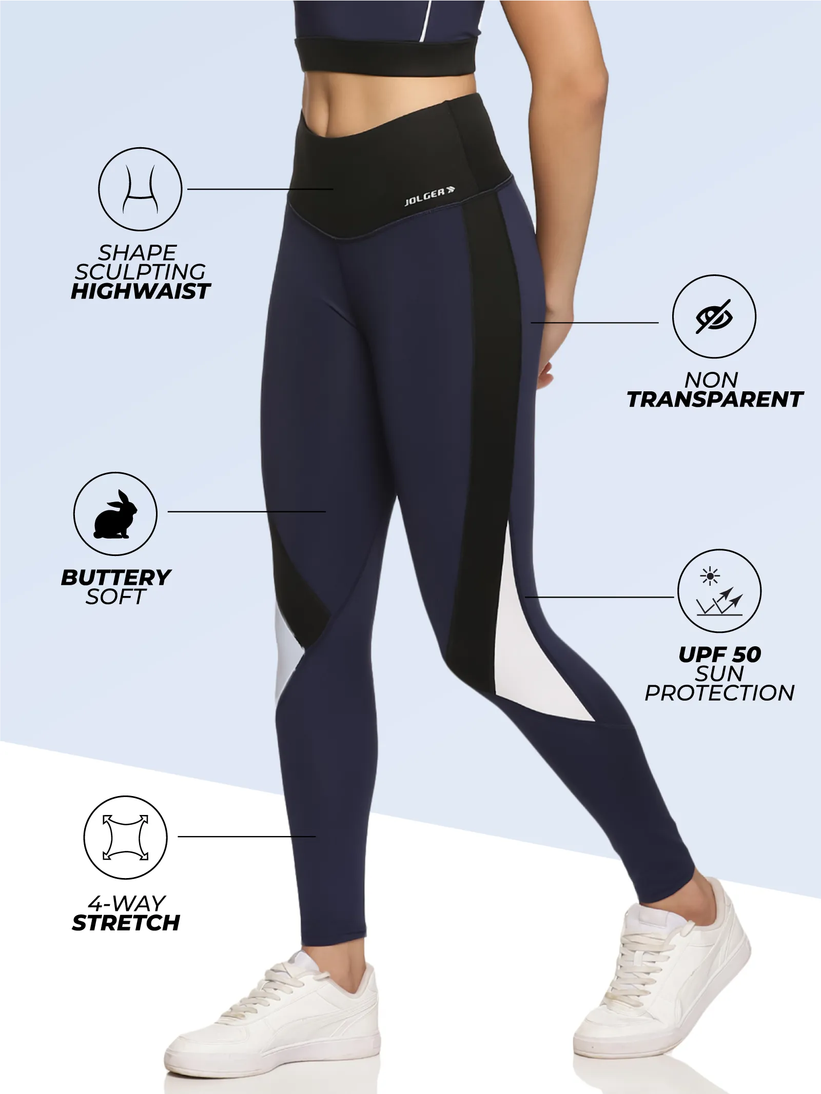 Women's High Waisted Stretchable Leggings With Contrast Side Panel Navy