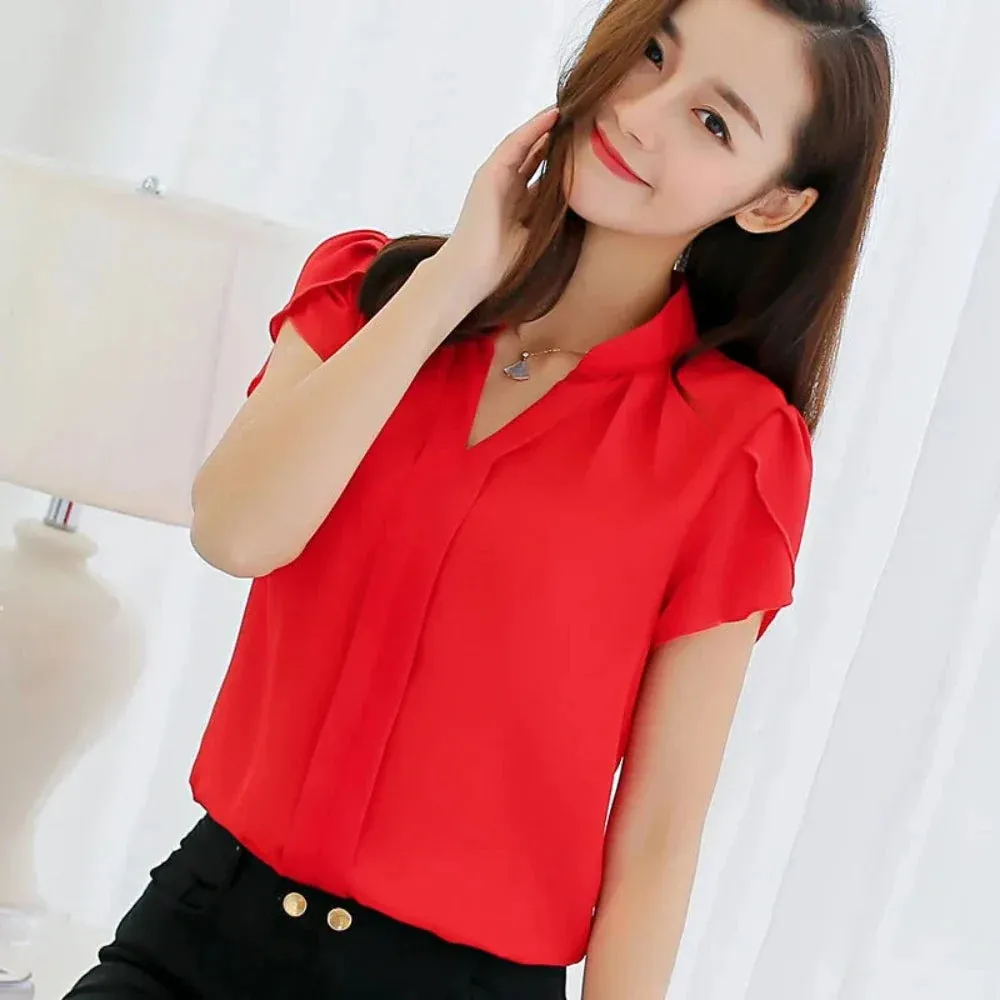 Womens Slim Fit V Neck Blouse